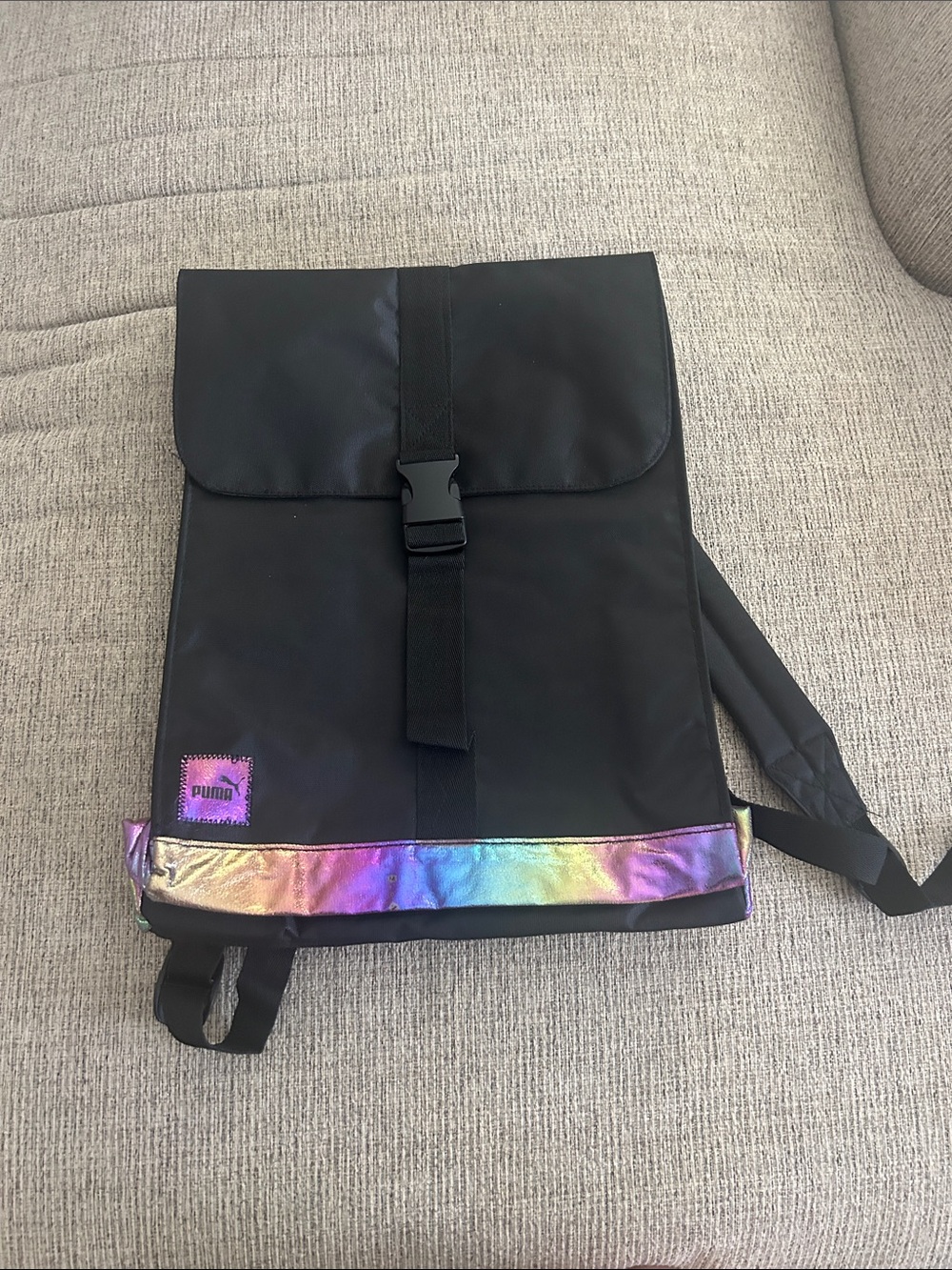 NWT Puma Black Backpack with Iridescent Rainbow Trim